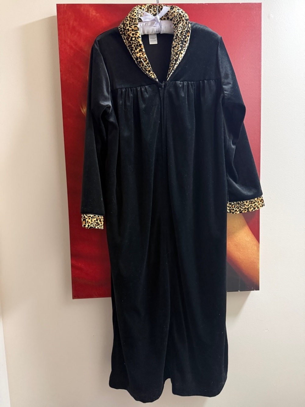 Vanity Fair Black Robe with Leopard Trim